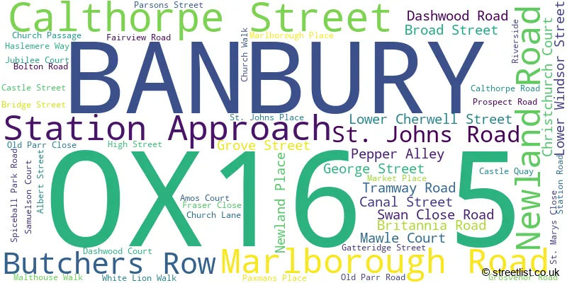 A word cloud for the OX16 5 postcode
